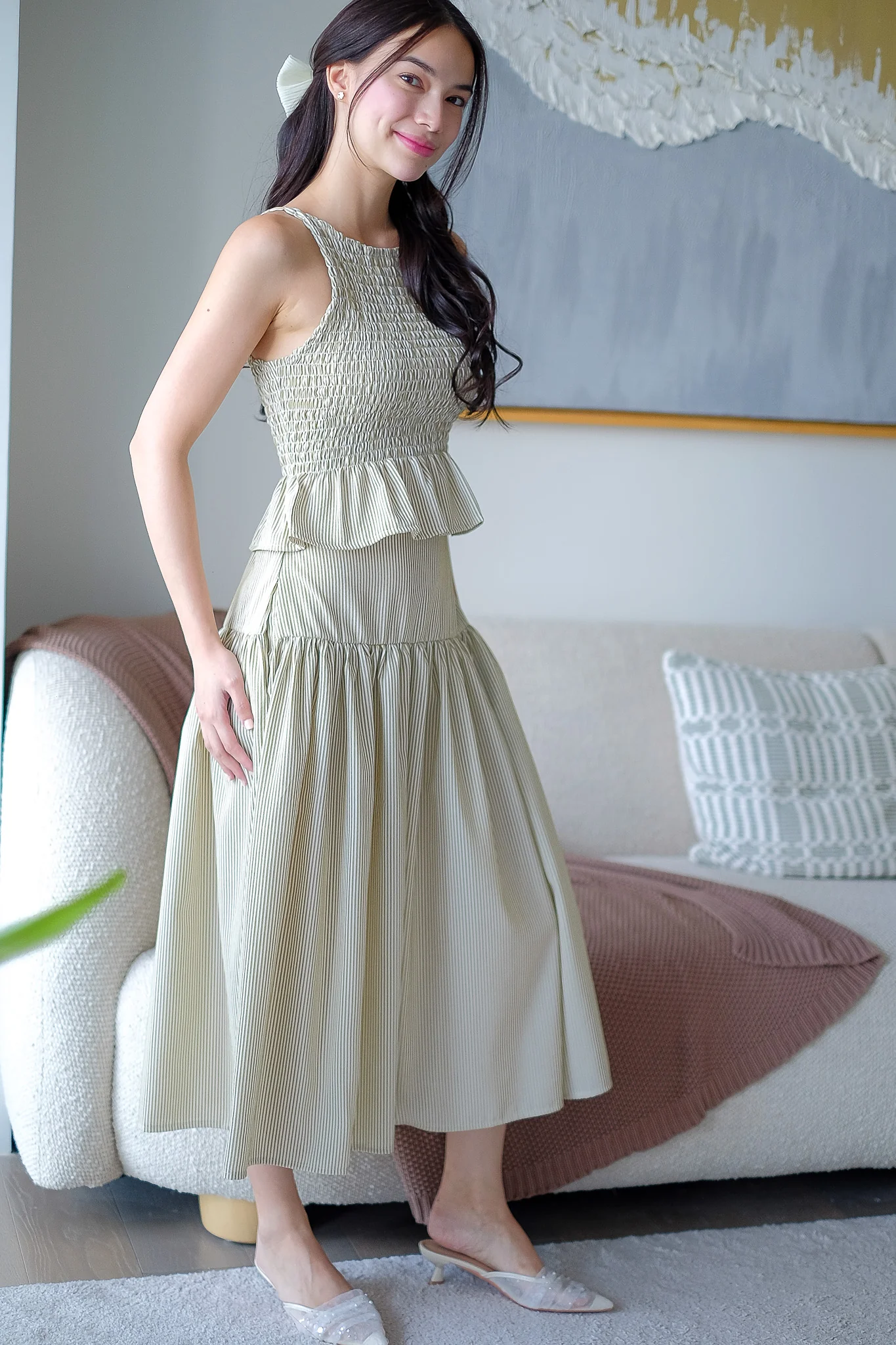 Amara Set pinstripe – moss - Image 5