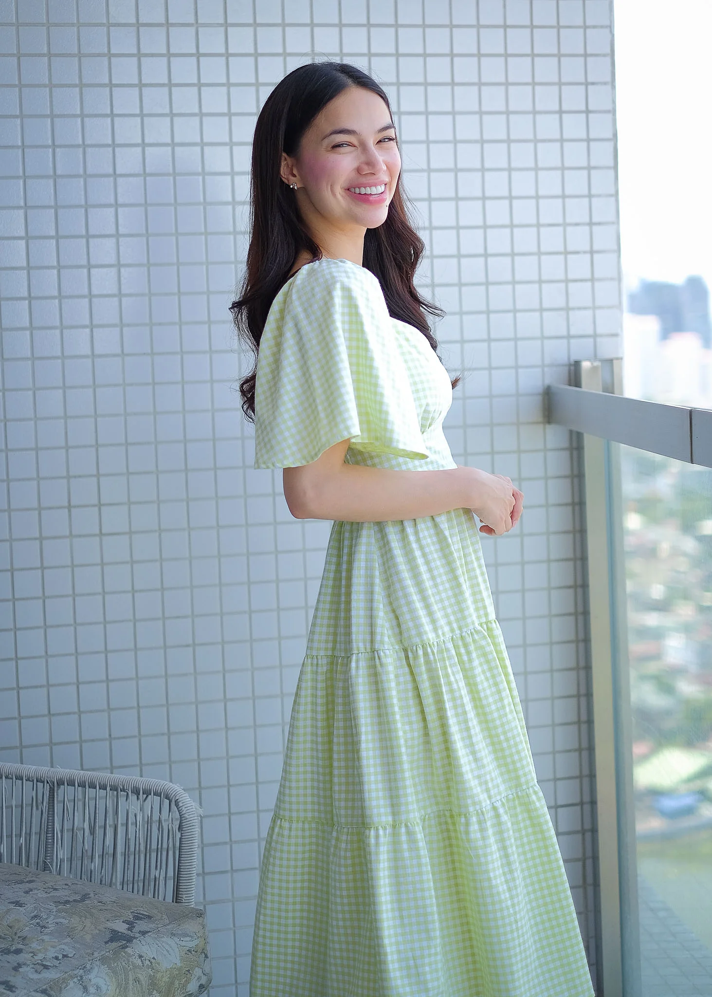 Barbara Midi Dress - checkered apple green - Image 4