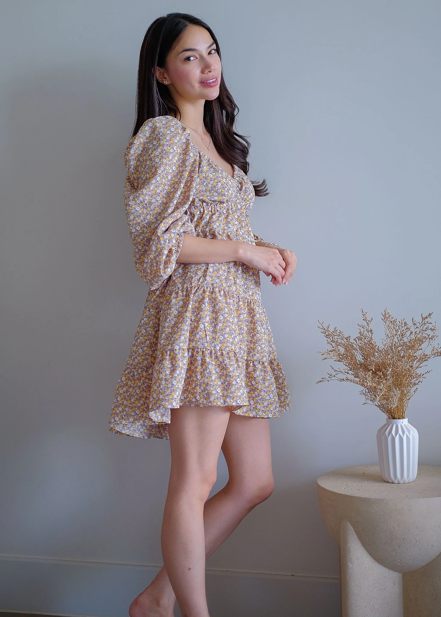 Caroline baby doll dress - beige ditsy floral - Image 5