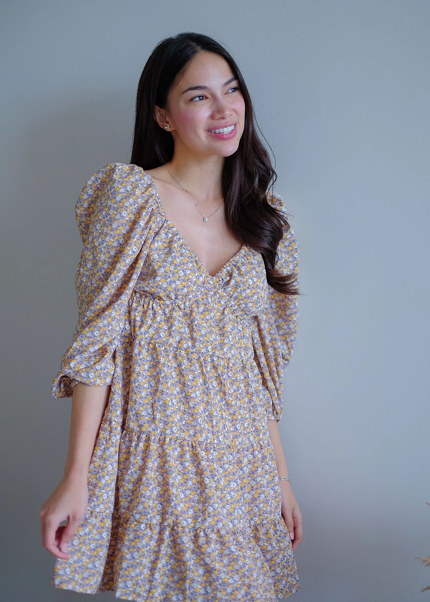 Caroline baby doll dress - beige ditsy floral - Image 6