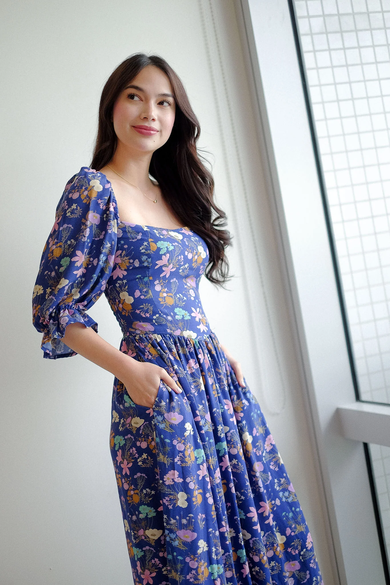 Emeline Midi Dress – royal blue with floral print - Image 2