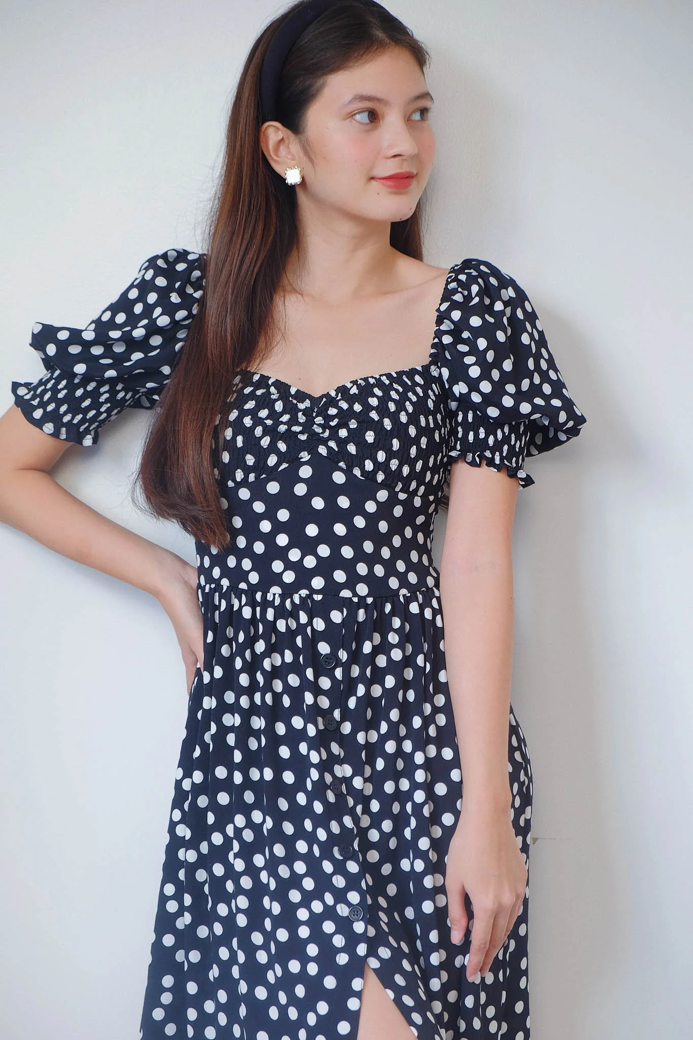 Olivia Knee Length Dress - polka black - Image 2