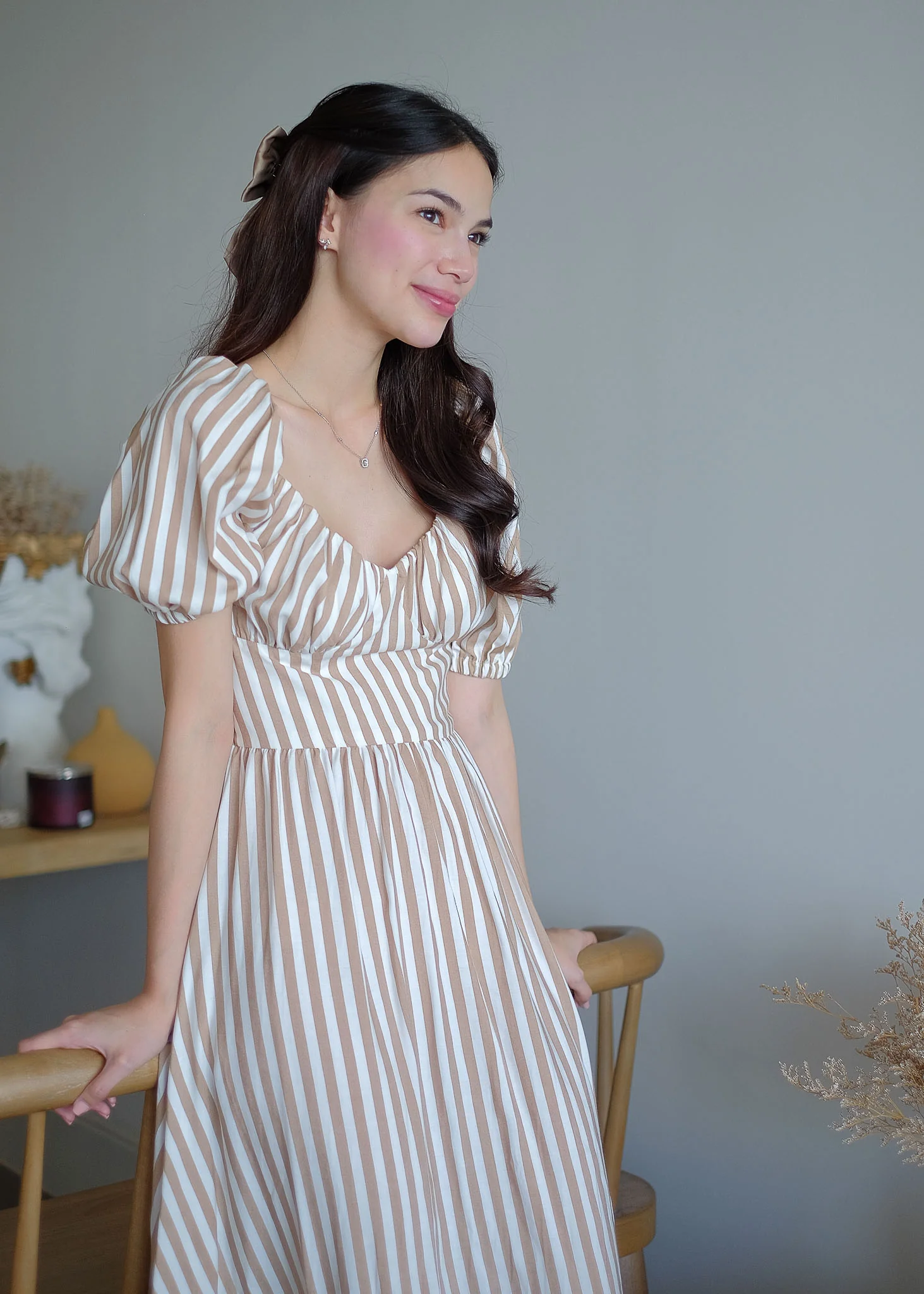 Percy midi dress - khaki stripes - Image 3