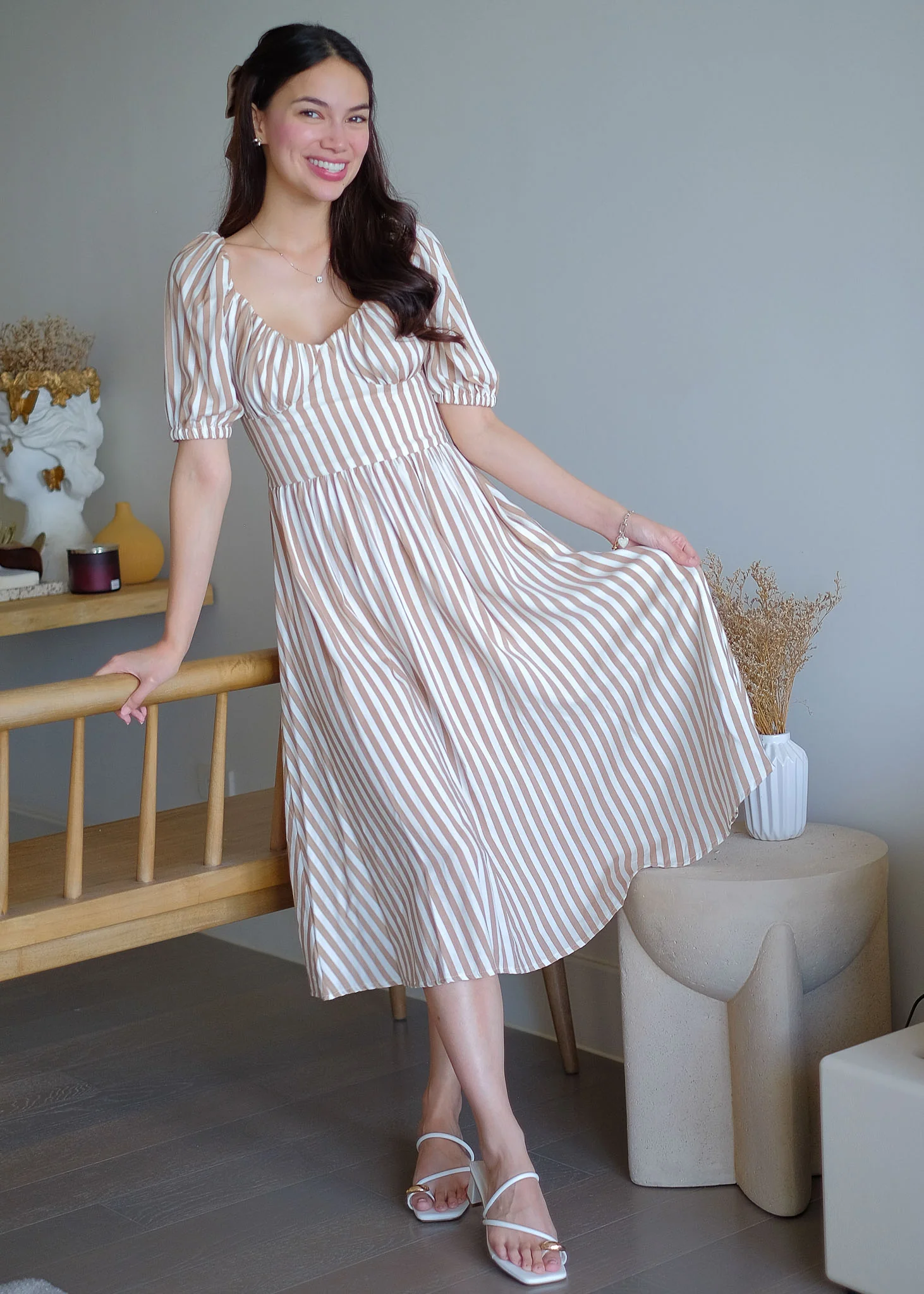 Percy midi dress - khaki stripes - Image 4