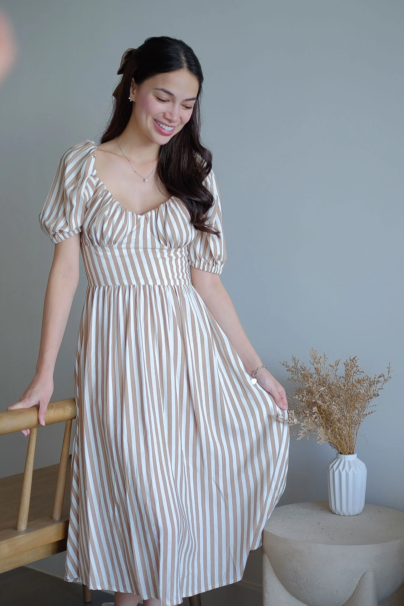 Percy midi dress - khaki stripes - Image 8