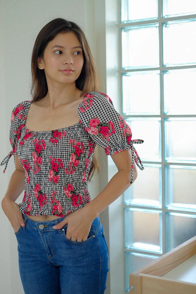 The Carrie top - checkered floral - Image 3