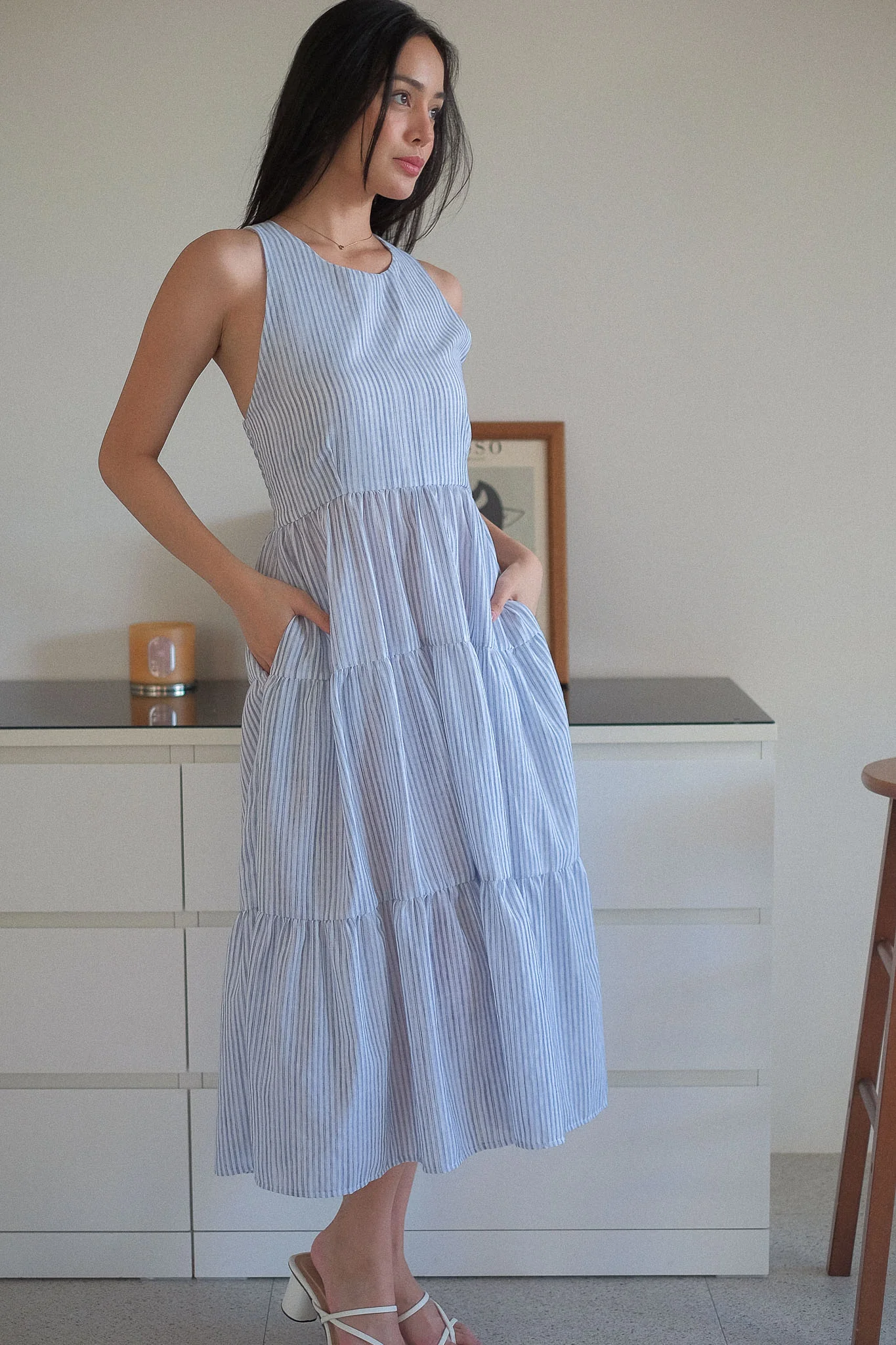 The Jonnie midi dress - powder blue Pinstripe - Image 3