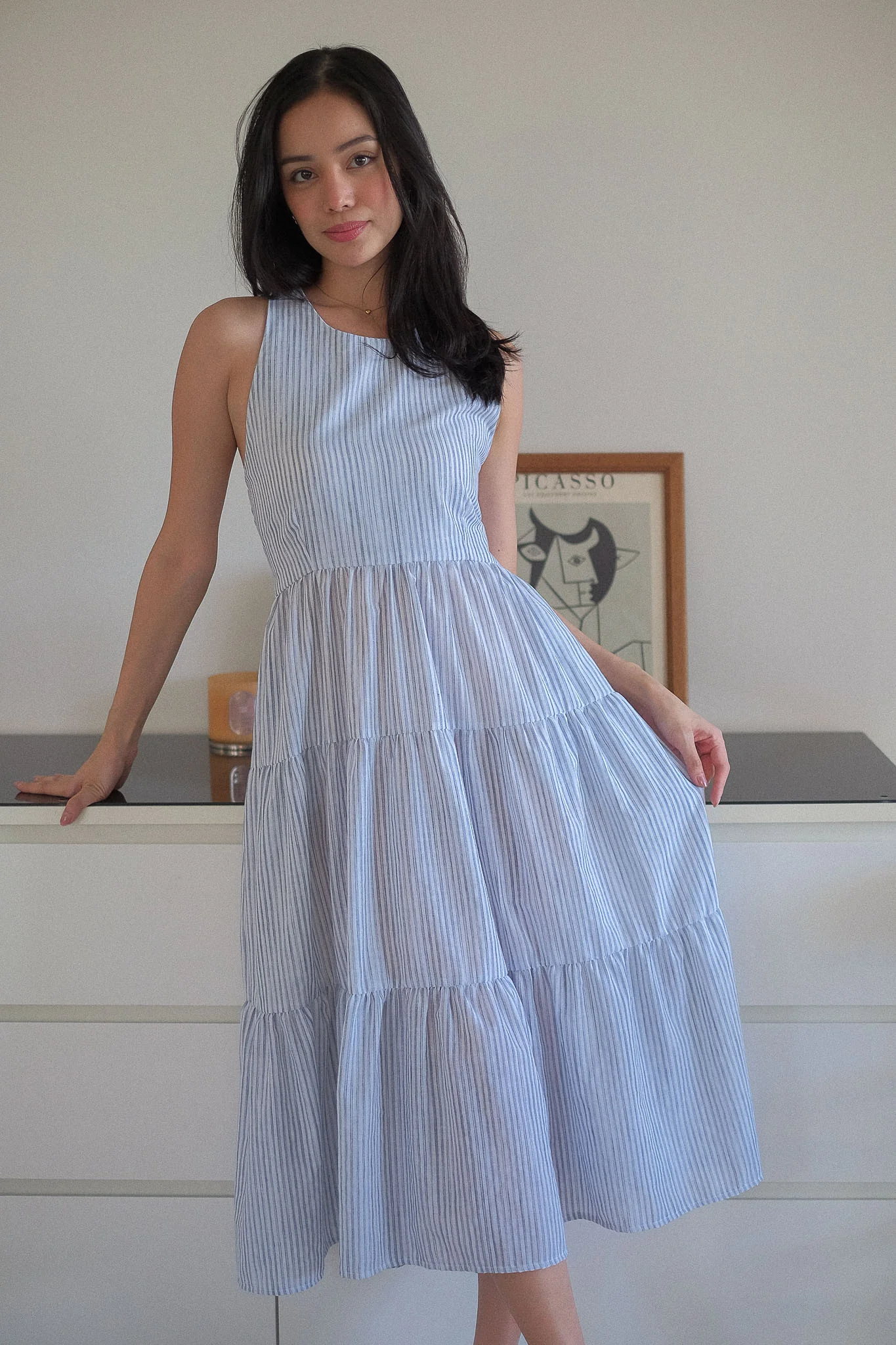 The Jonnie midi dress - powder blue Pinstripe - Image 4