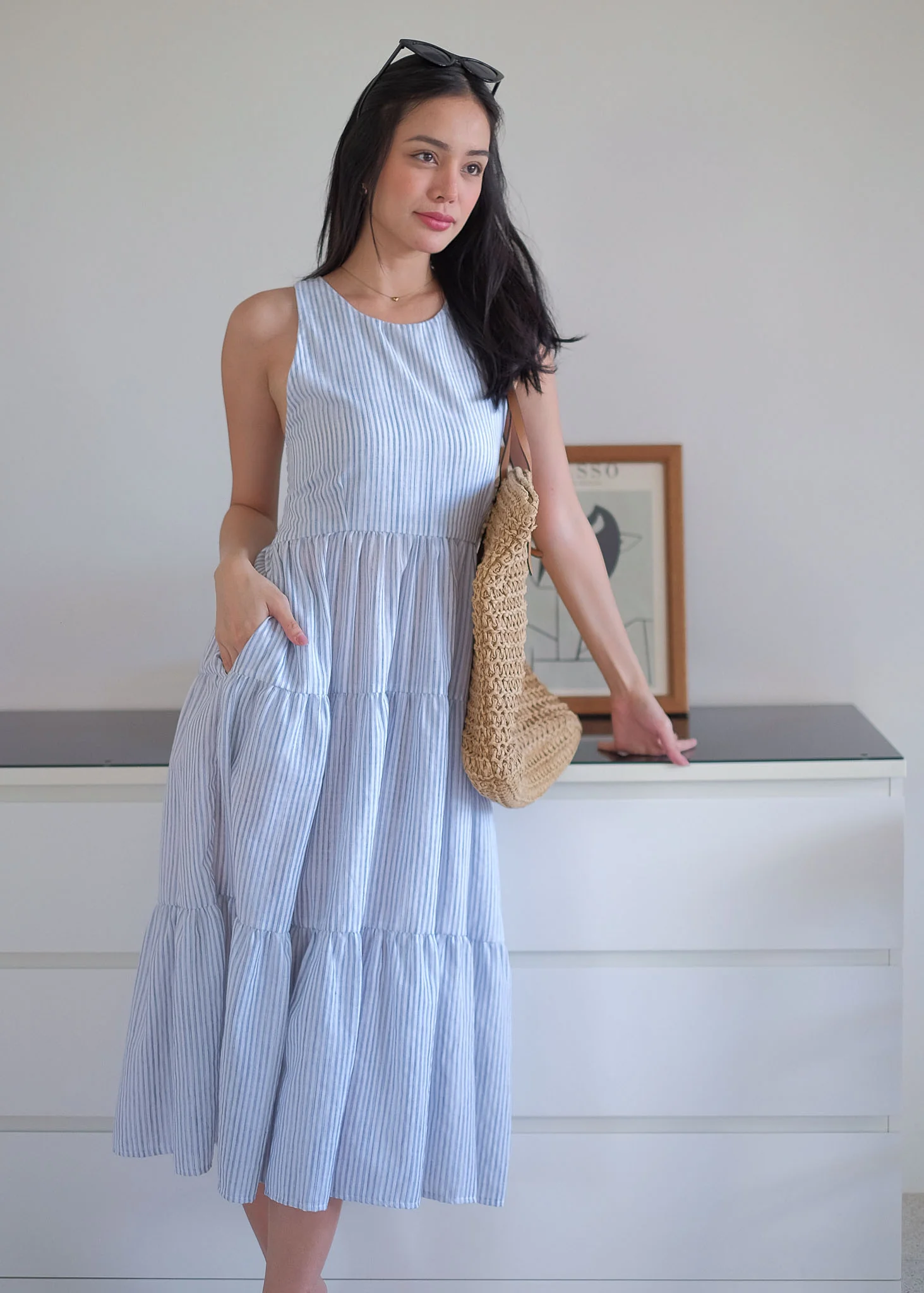 The Jonnie midi dress - powder blue Pinstripe - Image 6