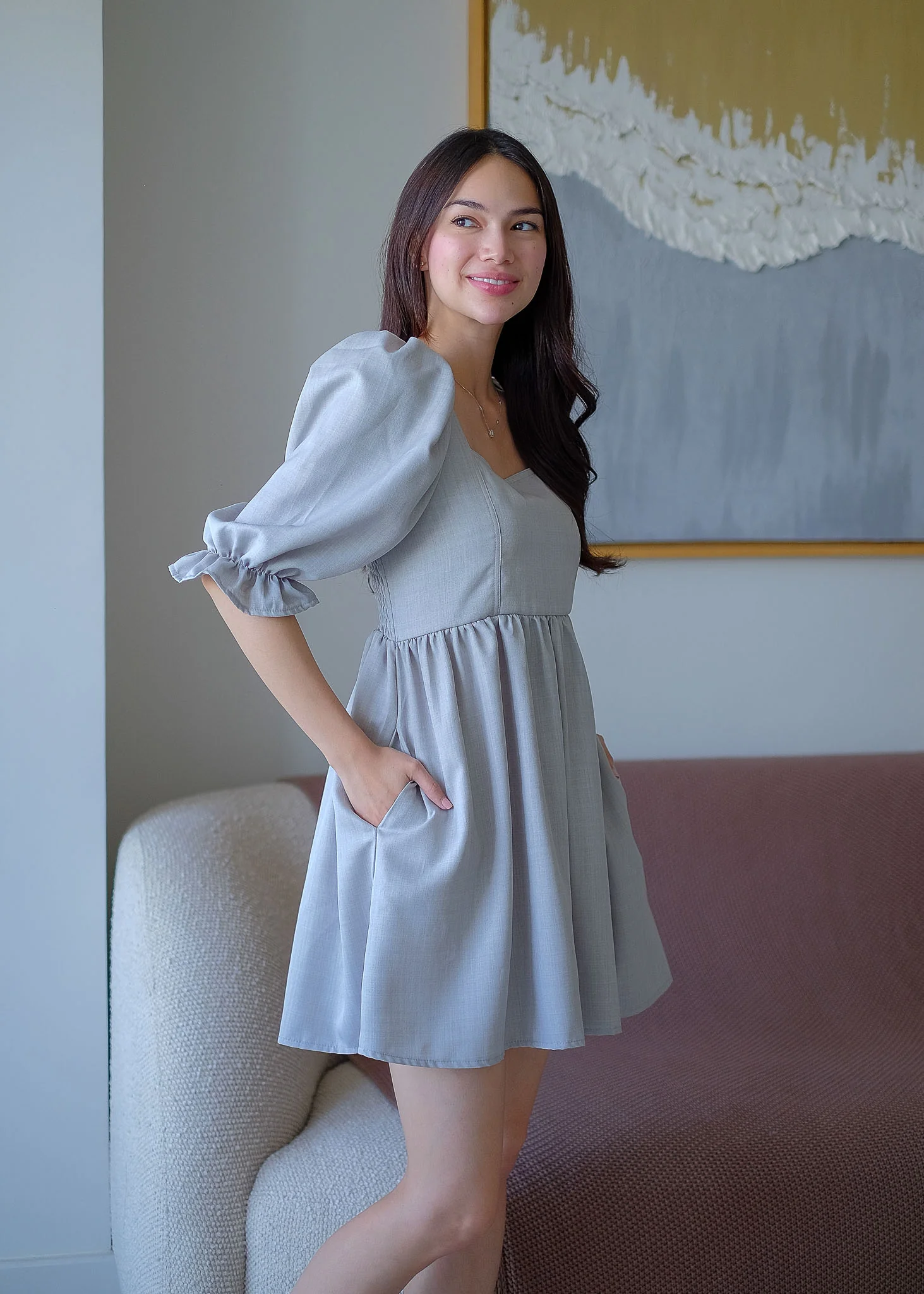 The Solene babydoll dress- gray - Image 2