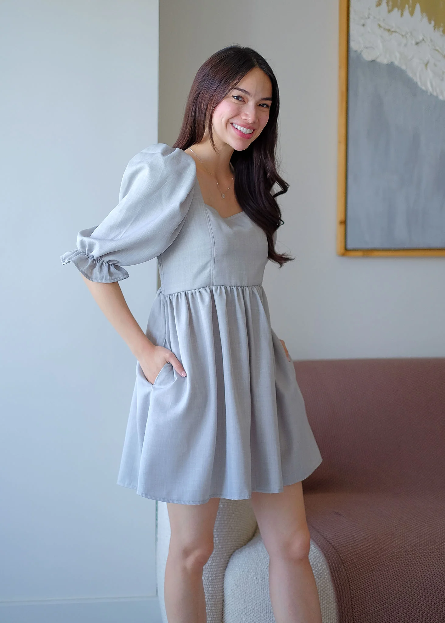 The Solene babydoll dress- gray - Image 3
