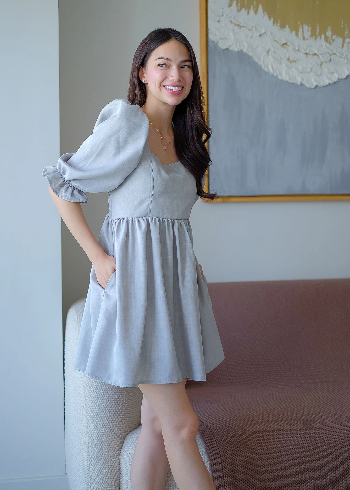 The Solene babydoll dress- gray - Image 4