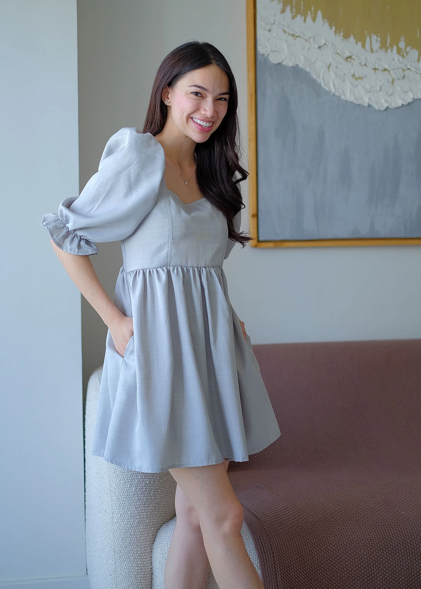 The Solene babydoll dress- gray - Image 5