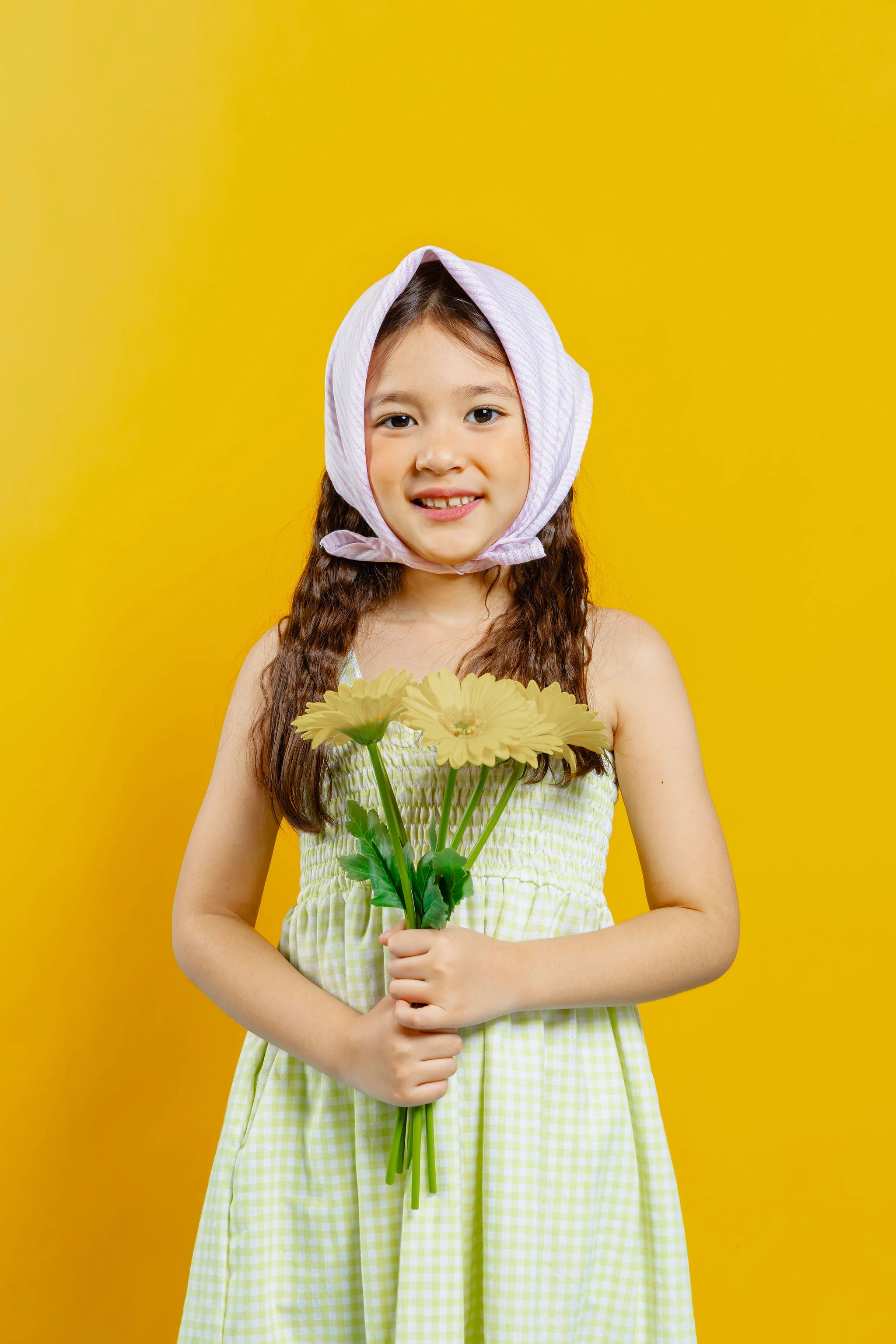 The Tropical dress - gingham apple green with free assorted bandana - Image 3
