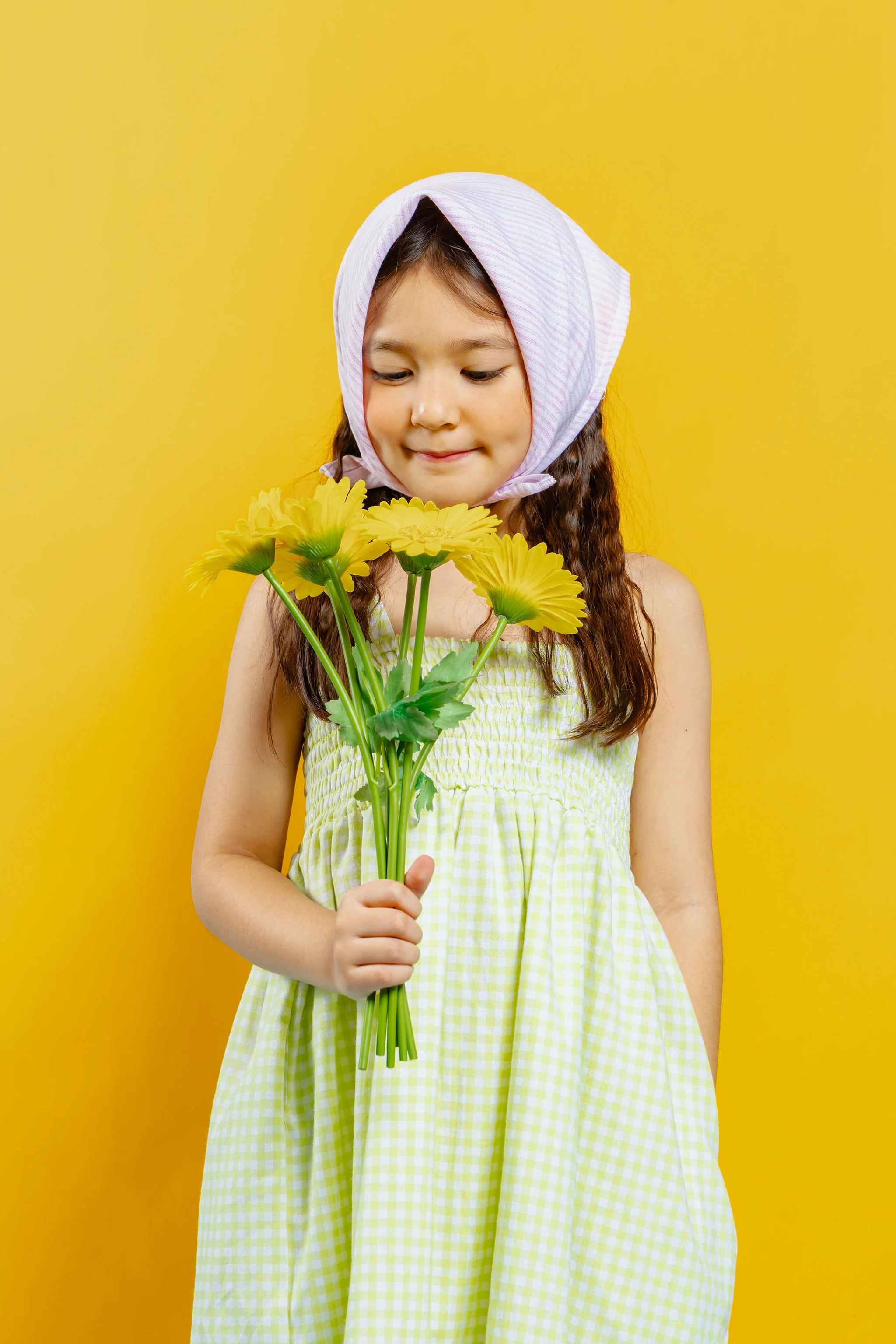 The Tropical dress - gingham apple green with free assorted bandana - Image 4